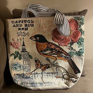 Floral Bird Canvas Tote Bag
